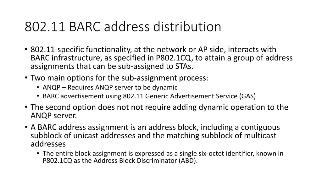 802 11 barc address distribution