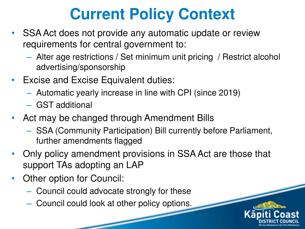current policy context ssa act does not provide