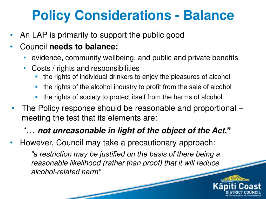 policy considerations balance