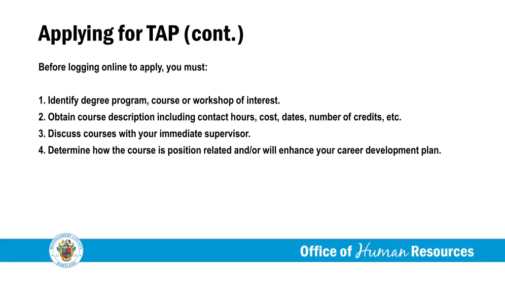 applying for tap cont