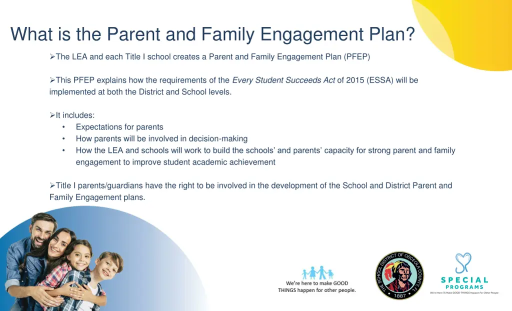 what is the parent and family engagement plan