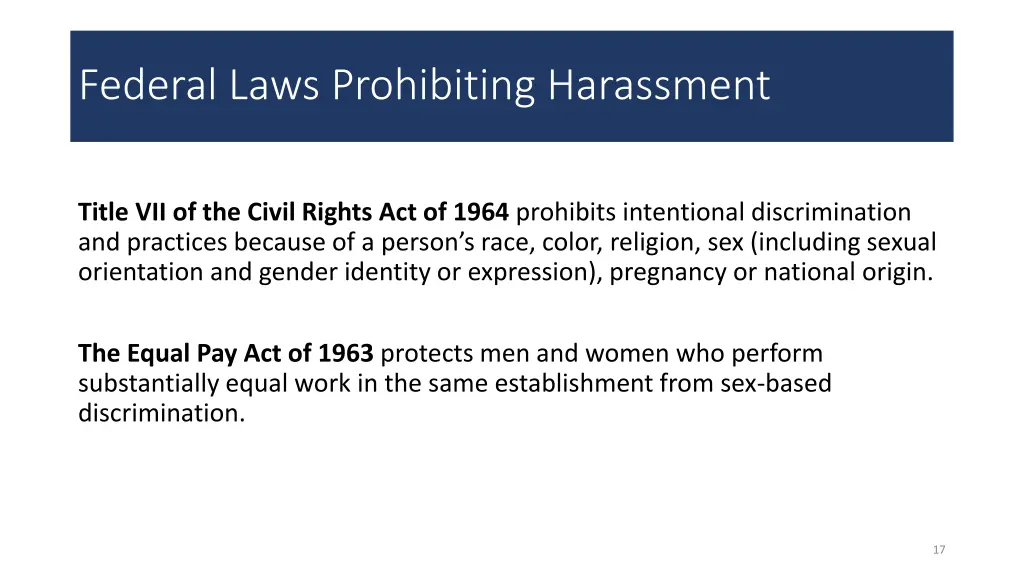 federal laws prohibiting harassment