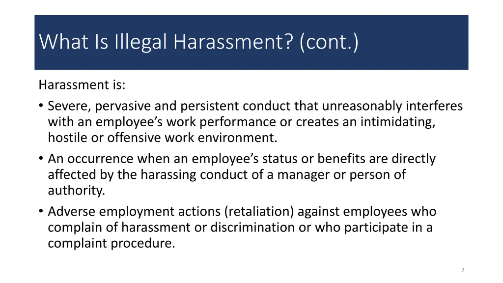 what is illegal harassment cont 1