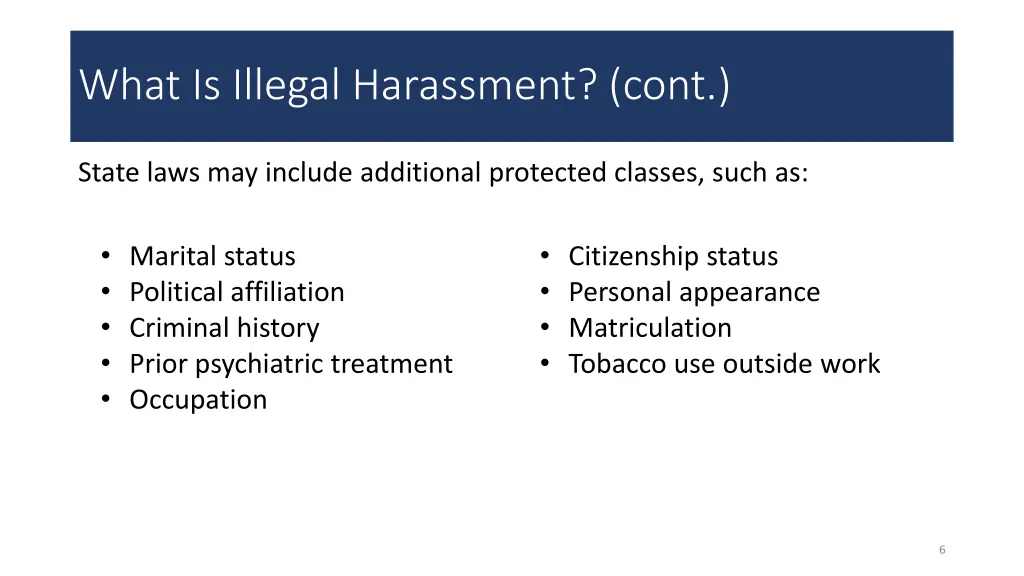 what is illegal harassment cont