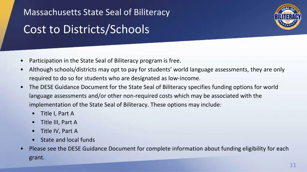 massachusetts state seal of biliteracy cost