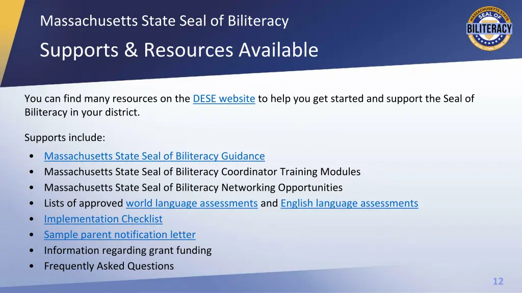 massachusetts state seal of biliteracy supports