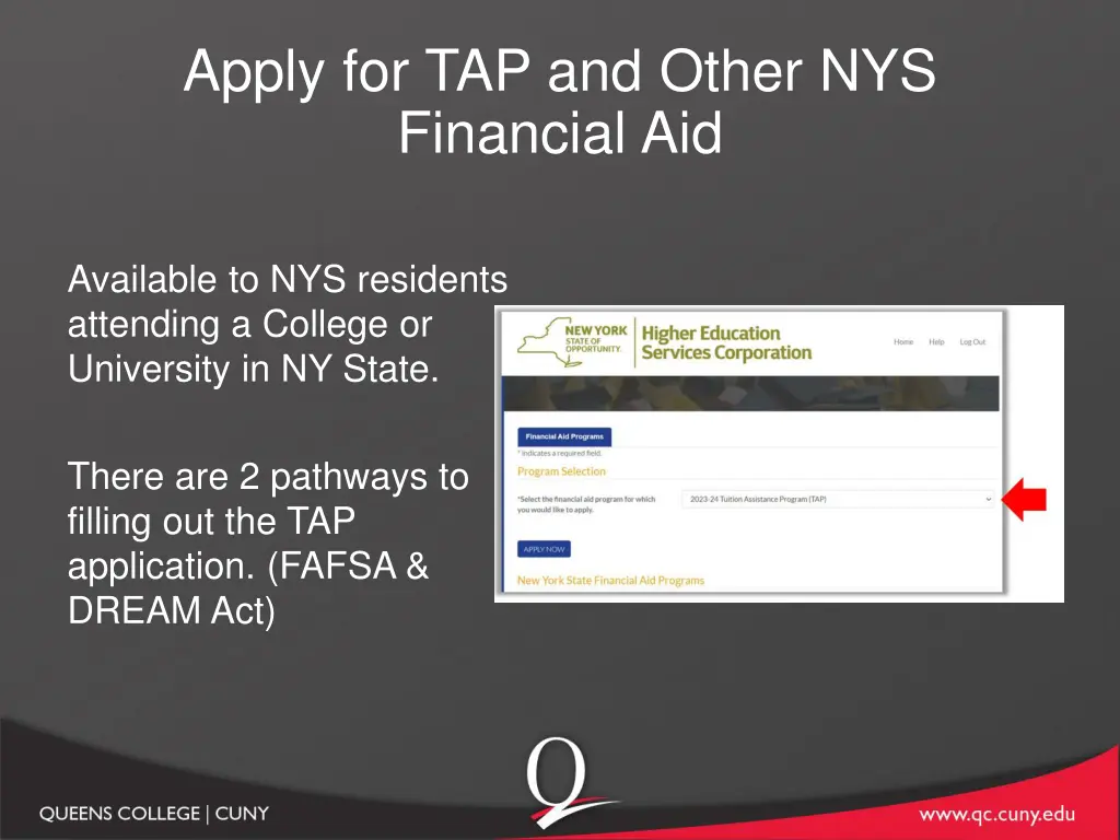 apply for tap and other nys financial aid