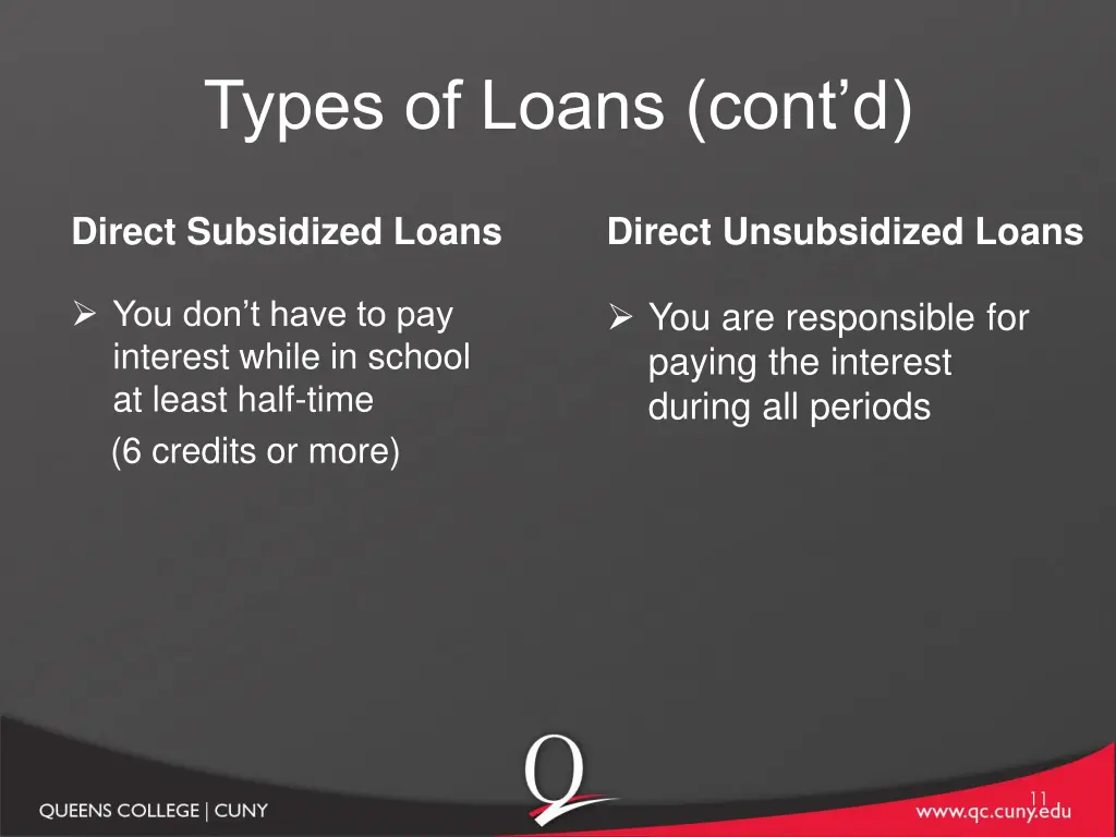 types of loans cont d