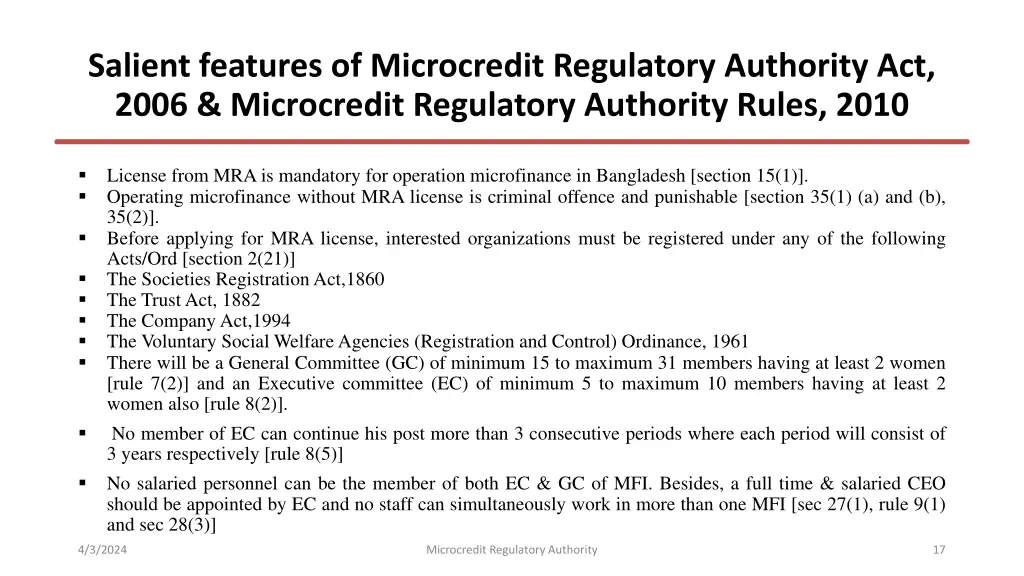 salient features of microcredit regulatory