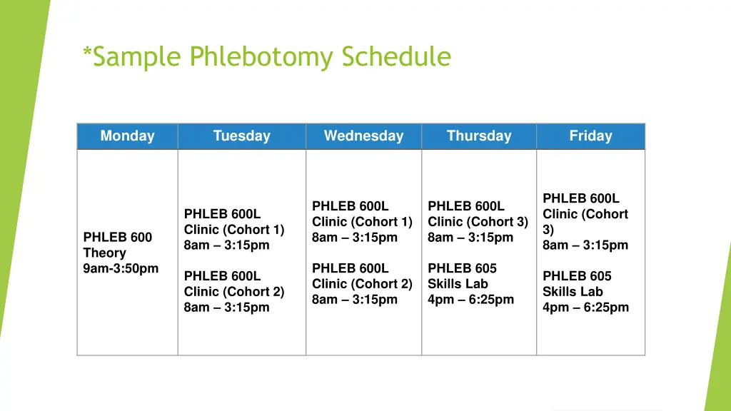 sample phlebotomy schedule