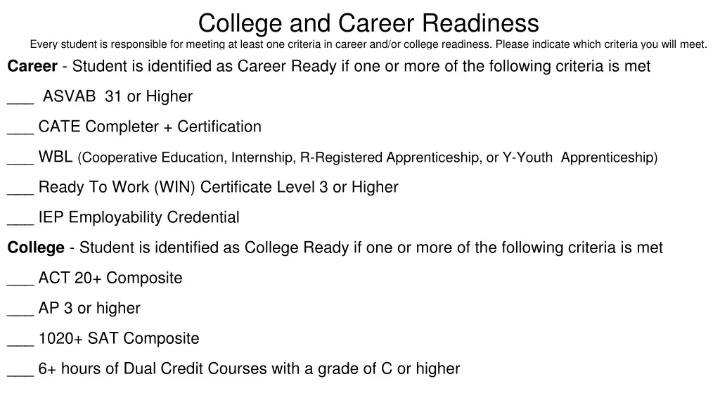 college and career readiness every student