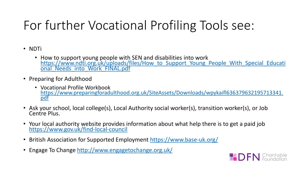 for further vocational profiling tools see