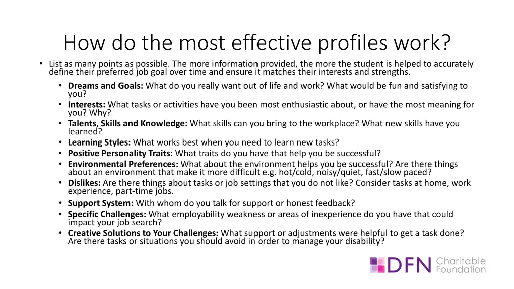 how do the most effective profiles work list
