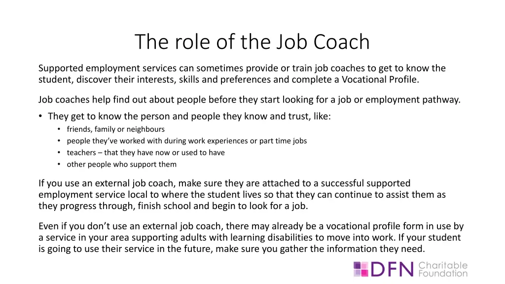 the role of the job coach