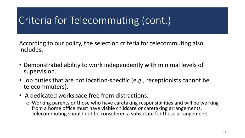 criteria for telecommuting cont