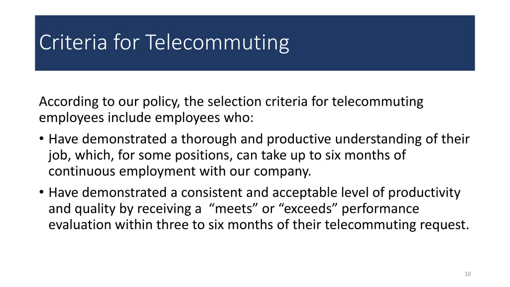 criteria for telecommuting