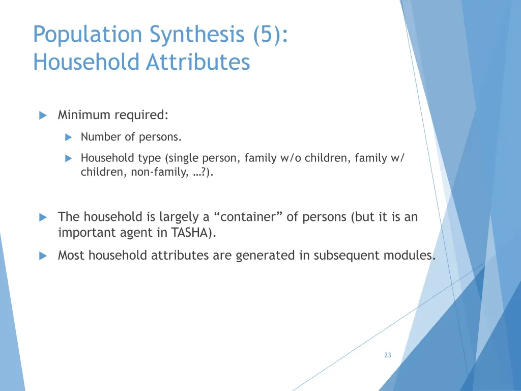 population synthesis 5 household attributes