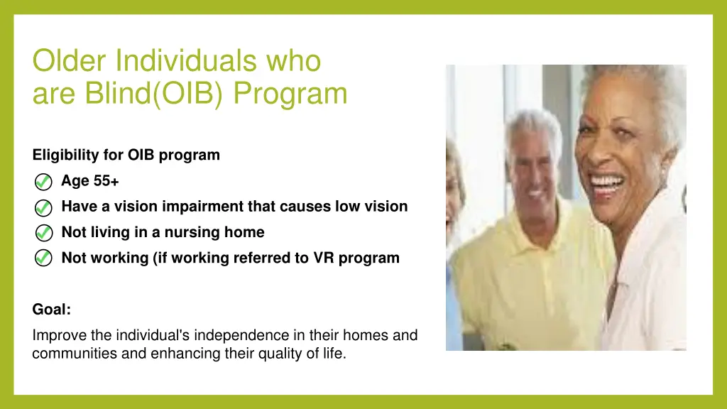 older individuals who are blind oib program