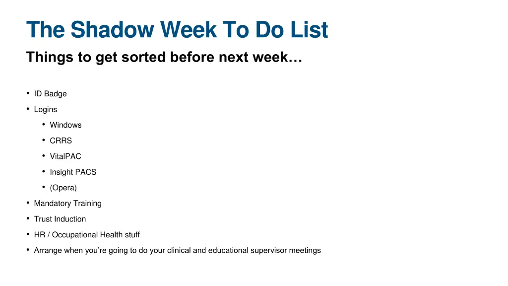 the shadow week to do list things to get sorted