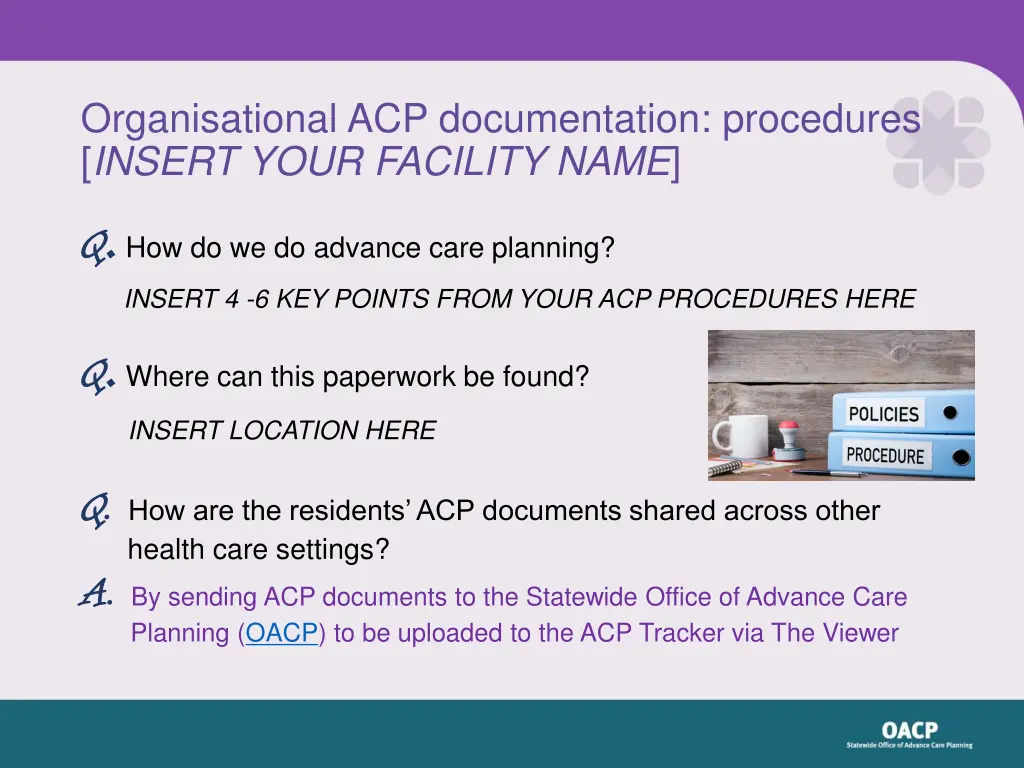 organisational acp documentation procedures