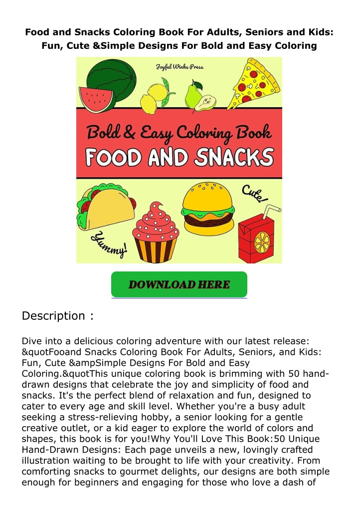 food and snacks coloring book for adults seniors