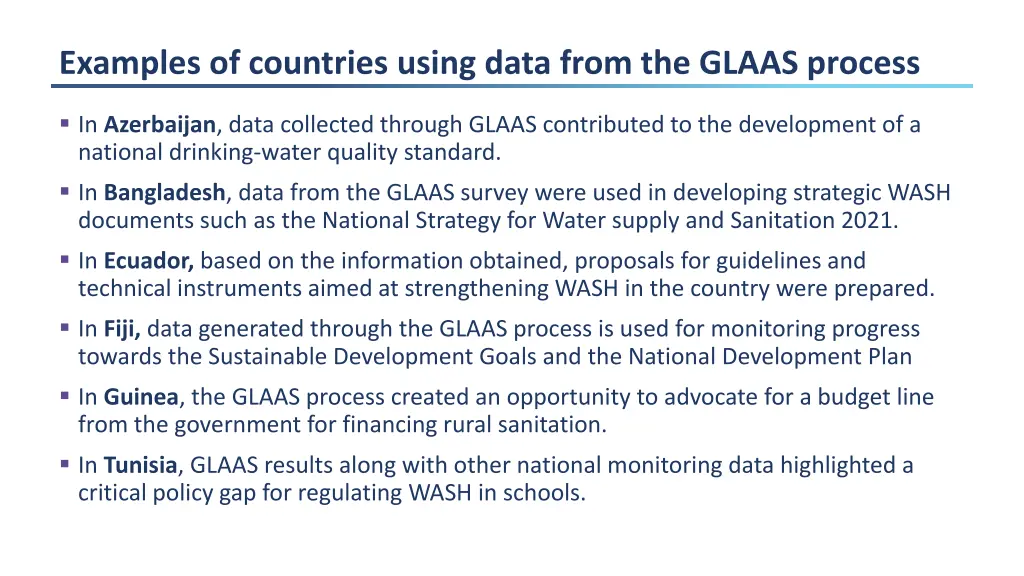 examples of countries using data from the glaas