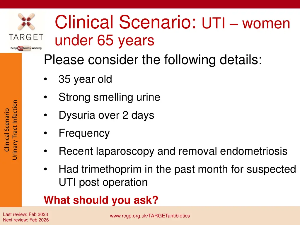 clinical scenario uti women under 65 years please