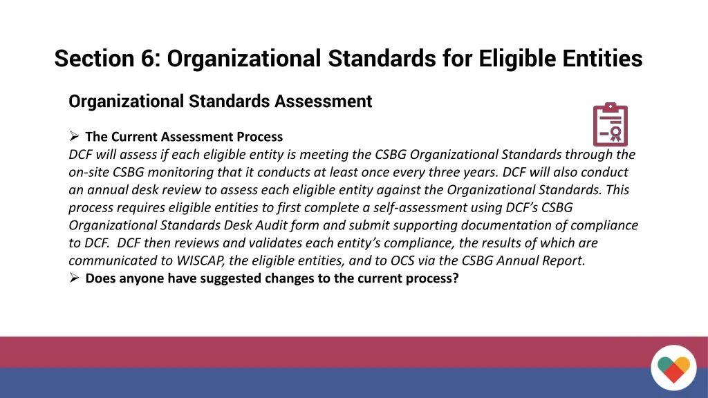 section 6 organizational standards for eligible