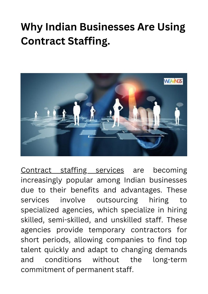 why indian businesses are using contract staffing