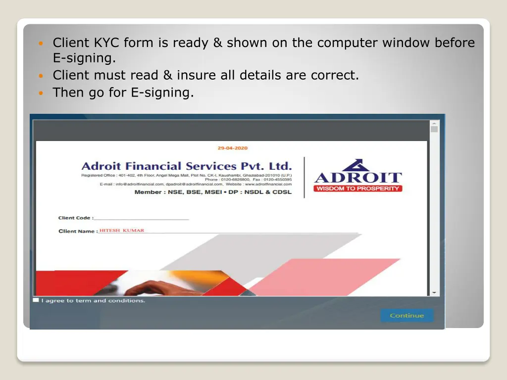 client kyc form is ready shown on the computer