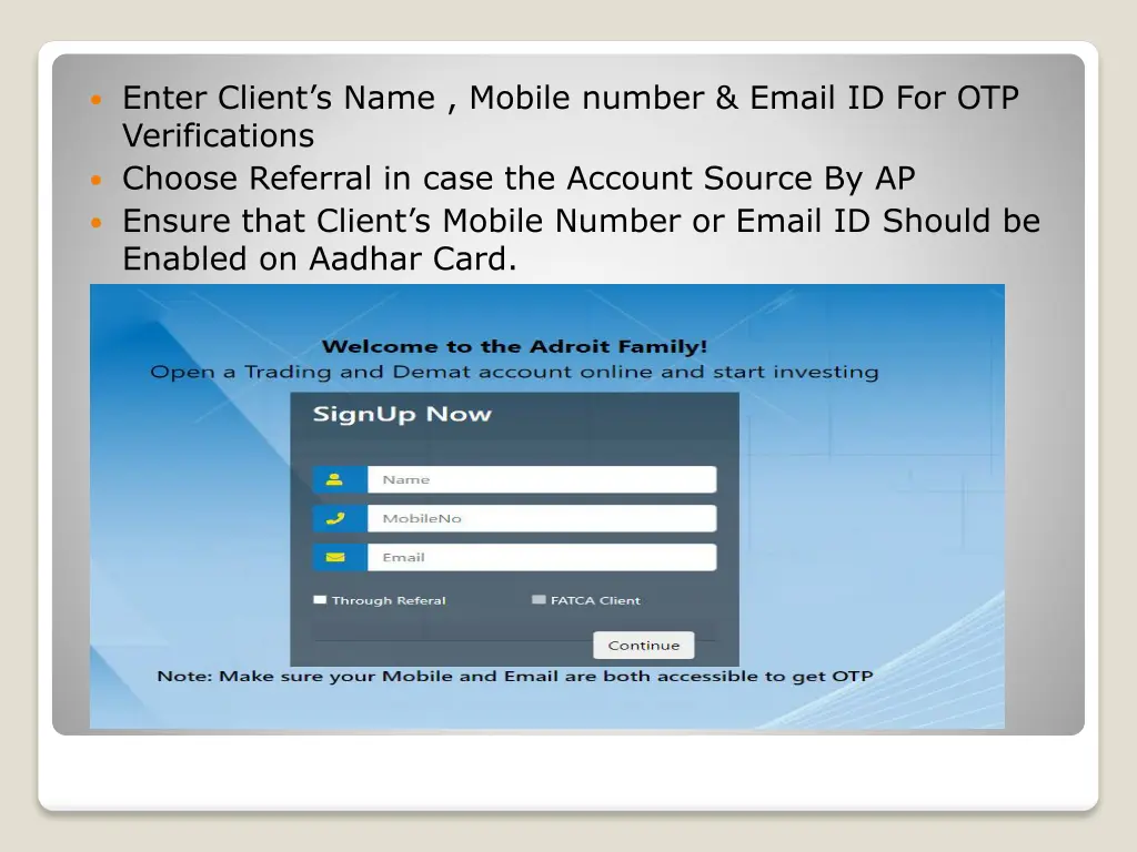 enter client s name mobile number email