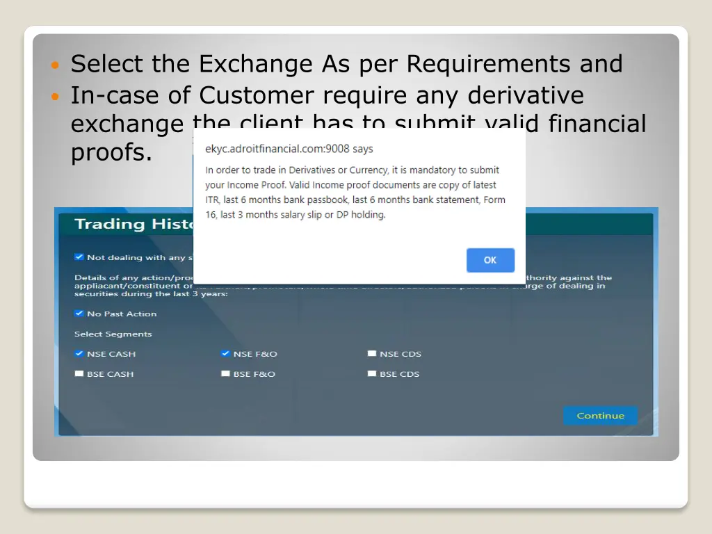 select the exchange as per requirements