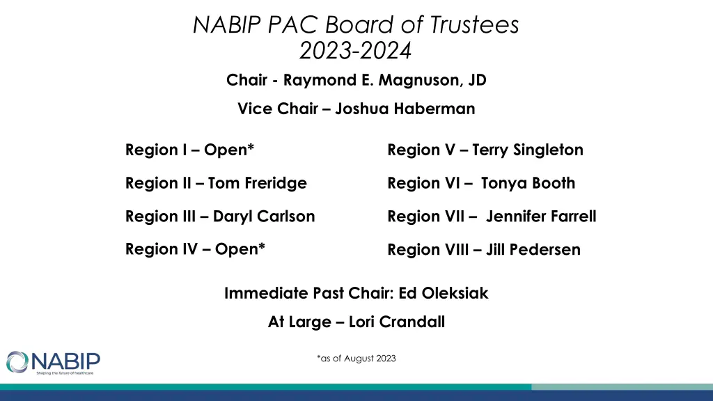 nabip pac board of trustees 2023 2024 chair