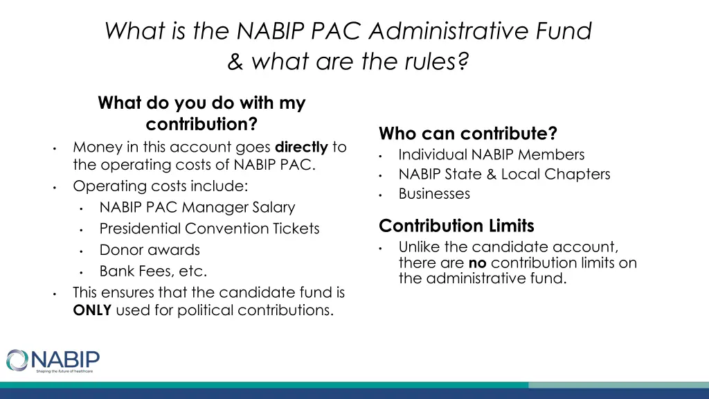 what is the nabip pac administrative fund what