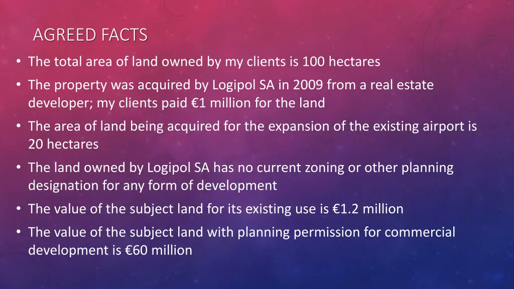 agreed facts the total area of land owned