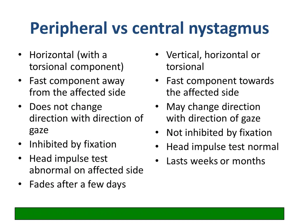 peripheral vs central nystagmus