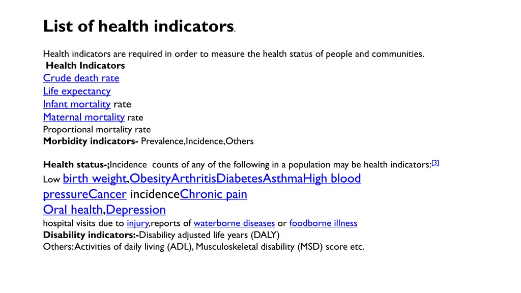 list of health indicators
