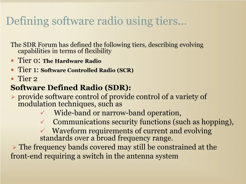 defining software radio using tiers 2