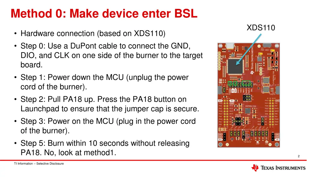 method 0 make device enter bsl