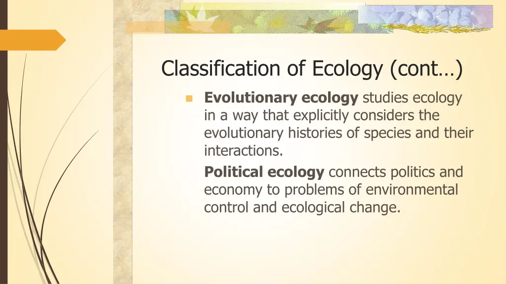 classification of ecology cont 2