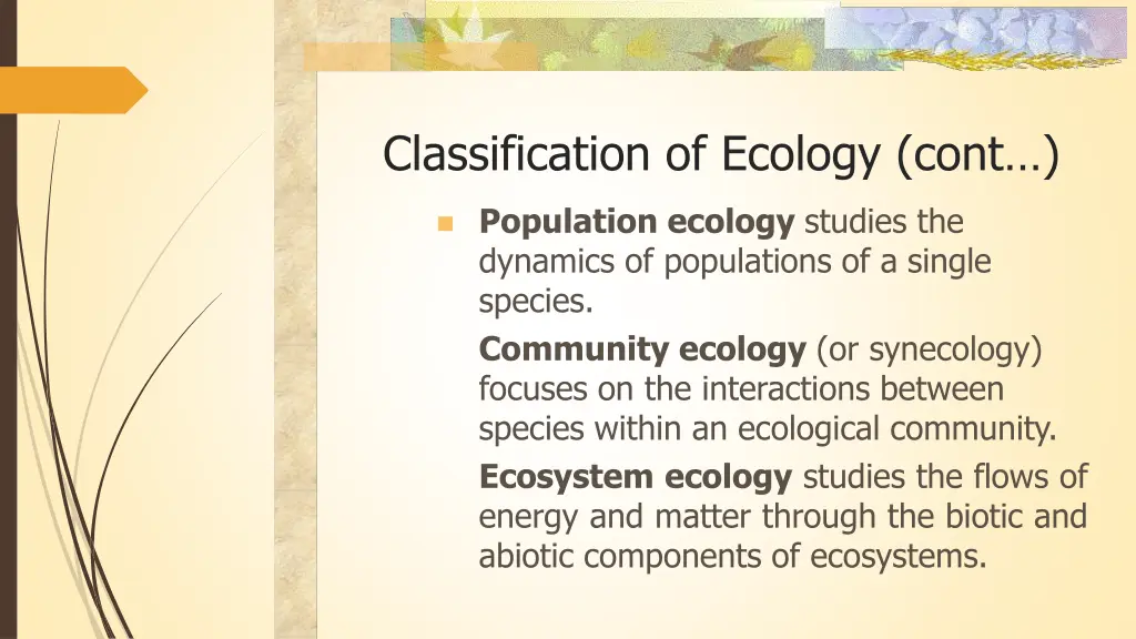 classification of ecology cont