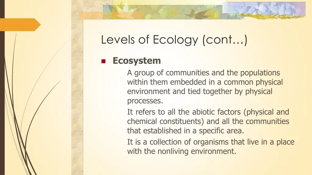 levels of ecology cont 2