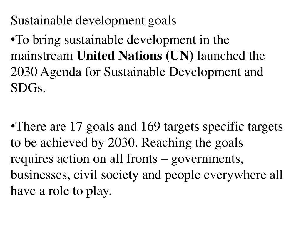 sustainable development goals to bring