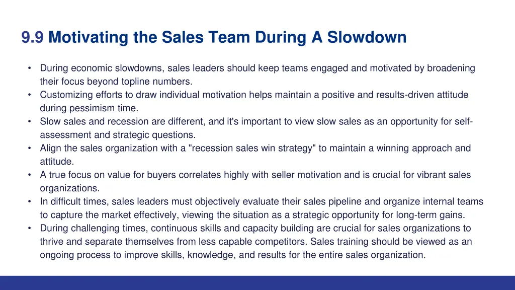 9 9 motivating the sales team during a slowdown