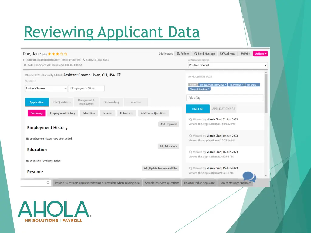 reviewing applicant data