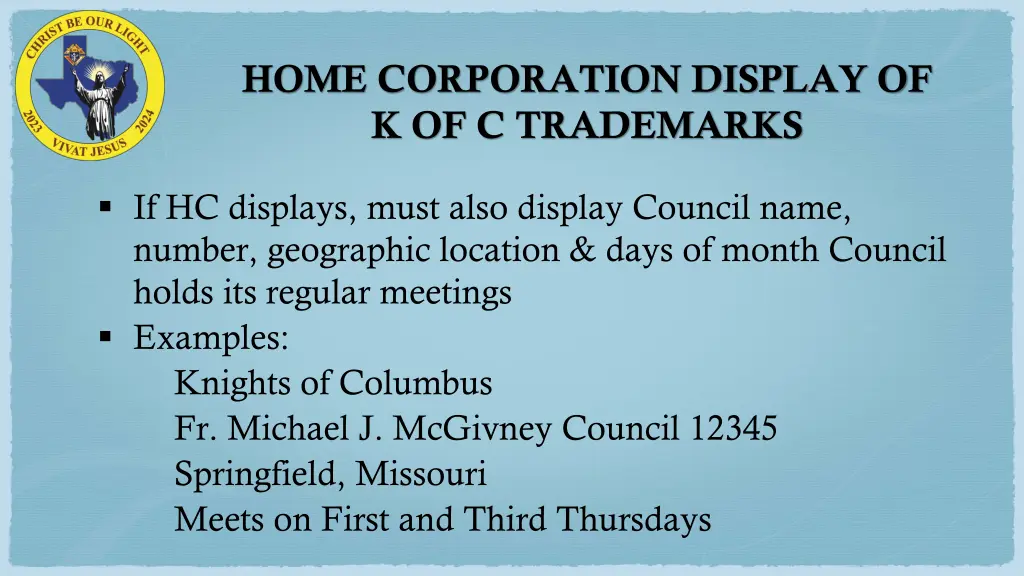 home corporation display of k of c trademarks