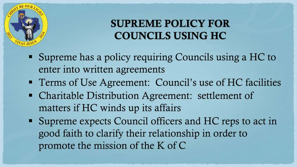supreme policy for councils using hc