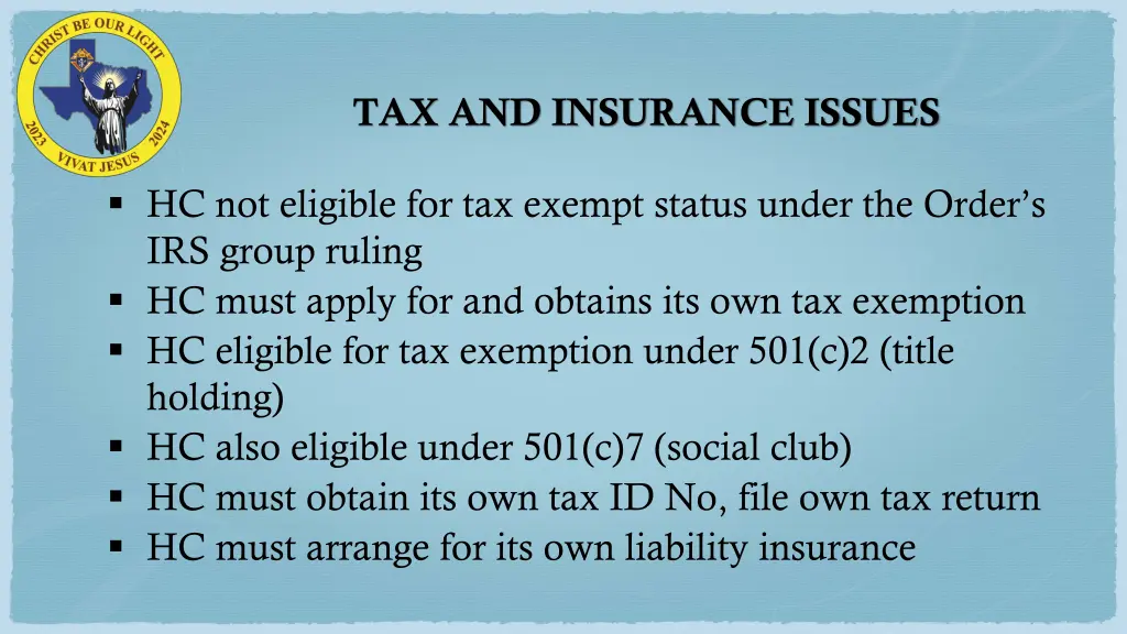 tax and insurance issues