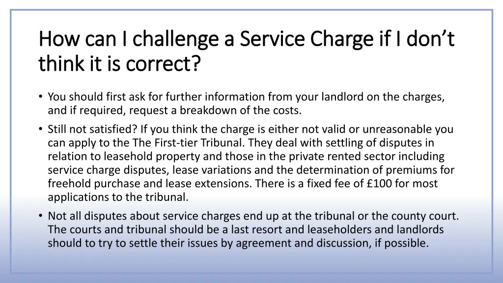 how can i challenge a service charge