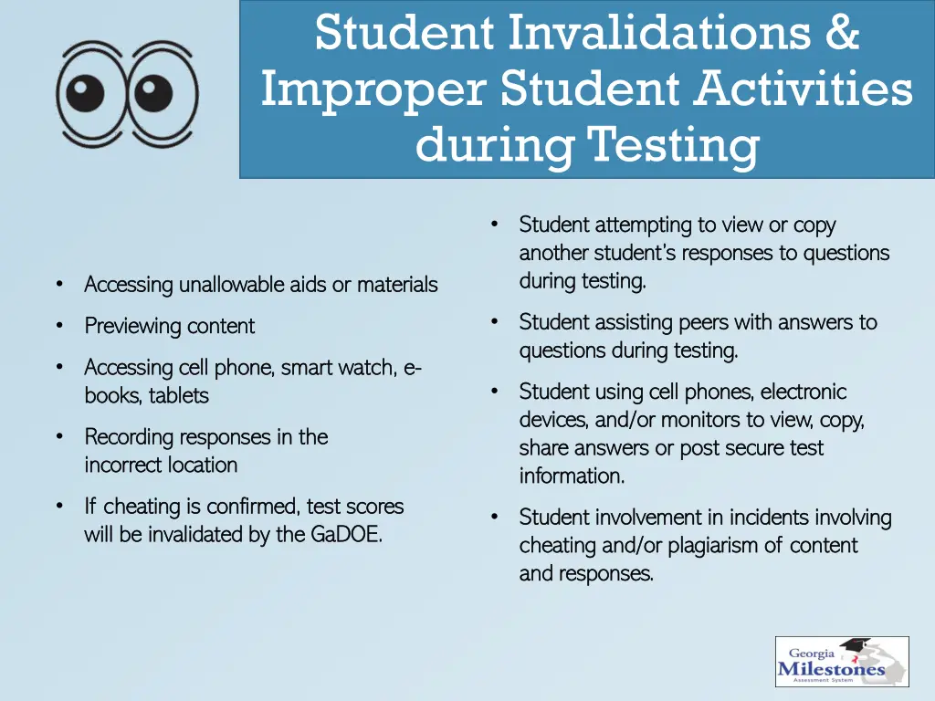 student invalidations improper student activities